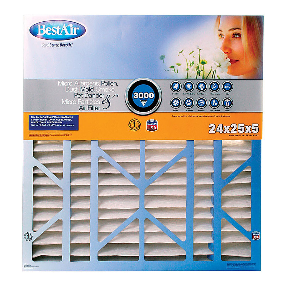 BestAir - CB2425-13R - 24 in. W X 25 in. H X 5 in. D 13 MERV Pleated Air Filter 1 pk