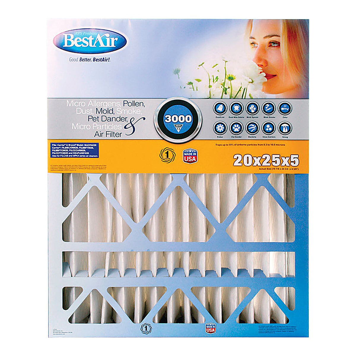 BestAir - CB2025-13R - 20 in. W x 25 in. H x 5 in. D 13 MERV Pleated Air Filter