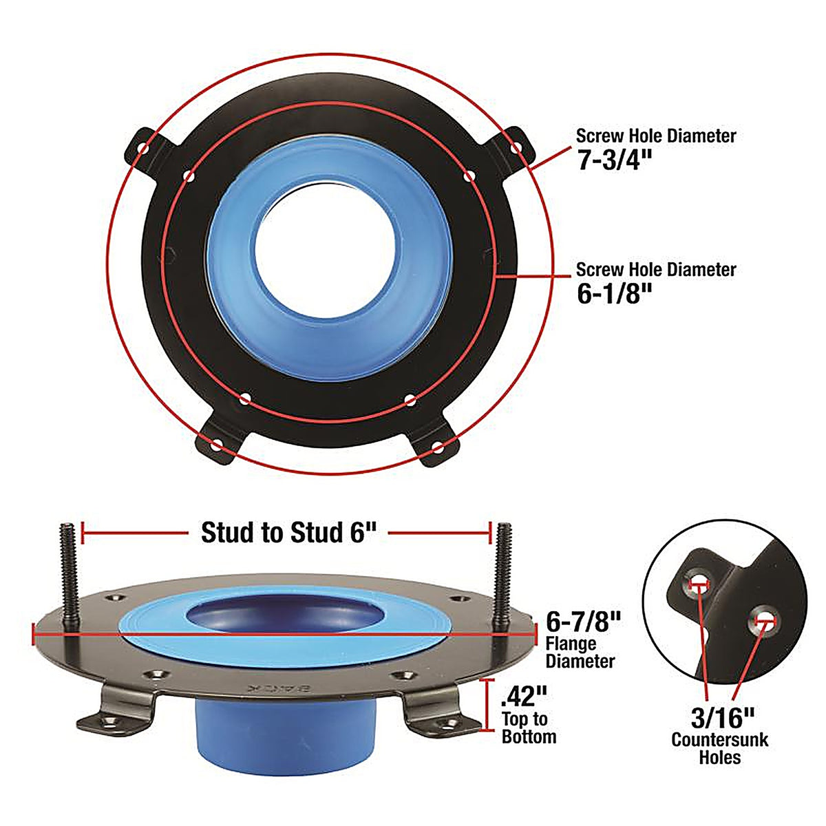 Danco - 9D0010672X - HydroSeat Toilet Flange Repair Ring Black/Blue Plastic/Stainless Steel