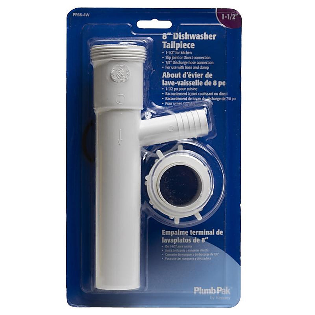 Plumb Pak - PP66-4W - 1-1/2 in. Dia. x 8 in. L Plastic Branch Tailpiece