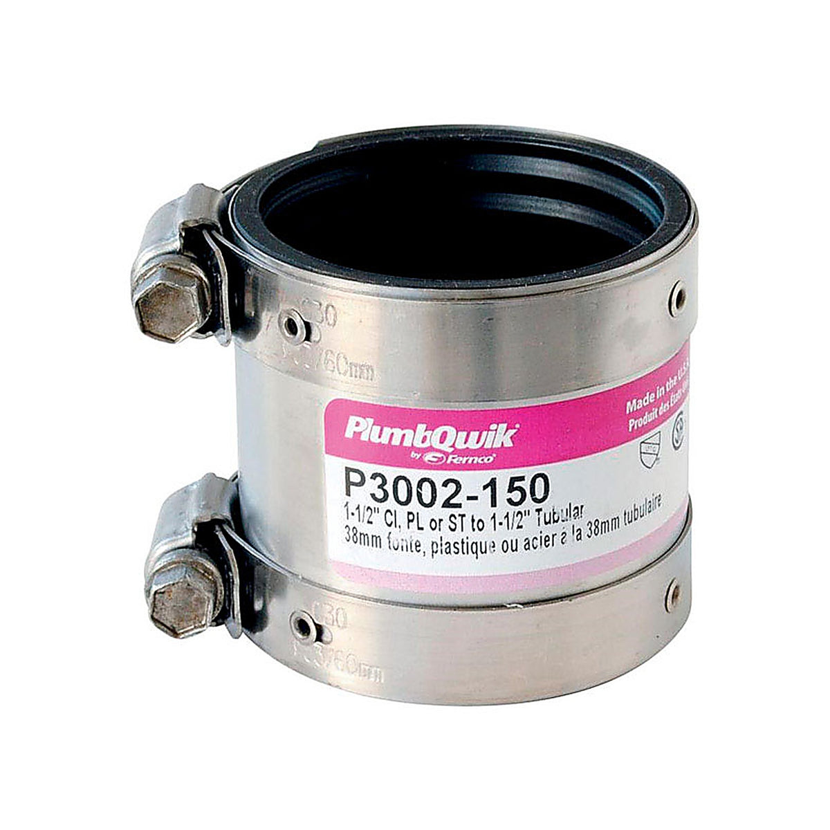 Fernco - P3002-150 - Schedule 40 1-1/2 in. Slip each X 1-1/2 in. D Hub Neoprene Rubber Shielded Coupling 1 pk