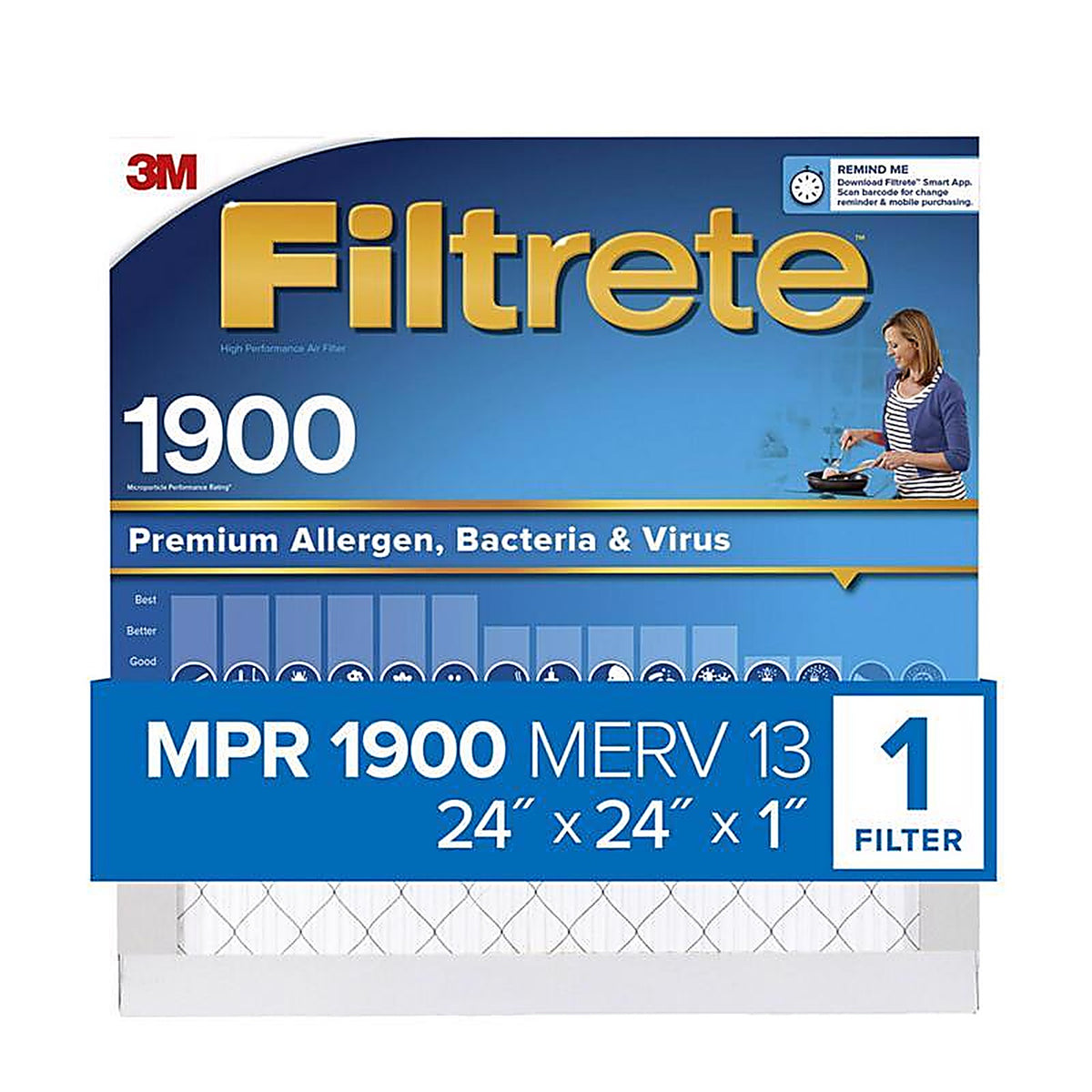 3M - UA12DC-4 - Filtrete 24 in. W X 24 in. H X 1 in. D Fiberglass 13 MERV Pleated Allergen Air Filter 1 pk