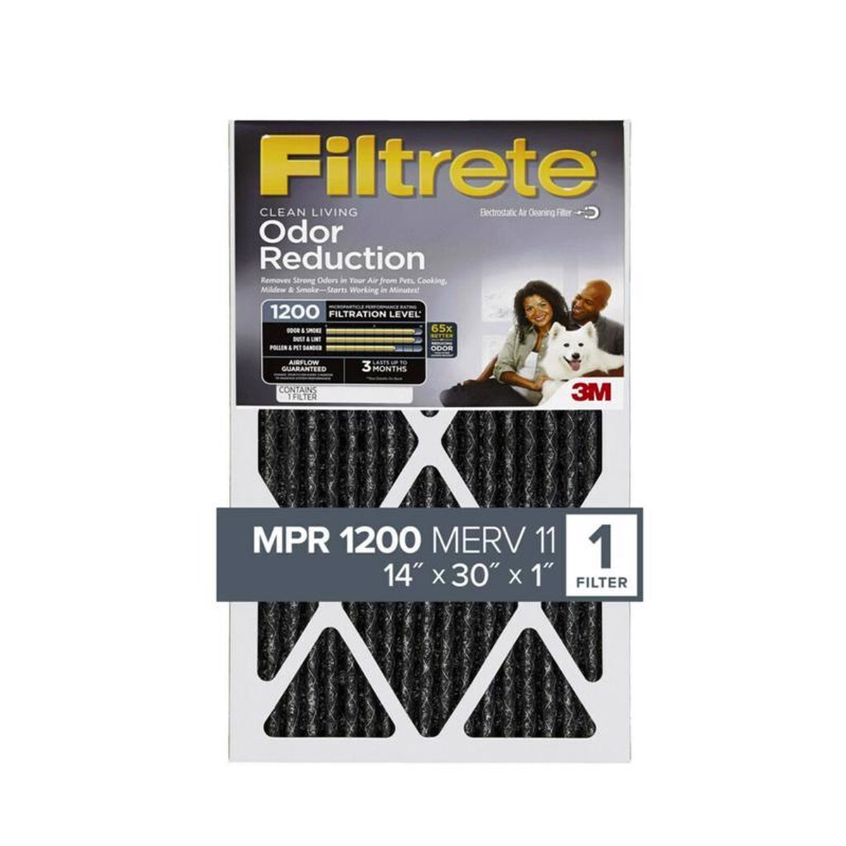3M - HOME24-4 - Filtrete Odor Reduction 30 in. W X 24 in. H X 1 in. D Carbon 11 MERV Pleated Air Filter 1 pk