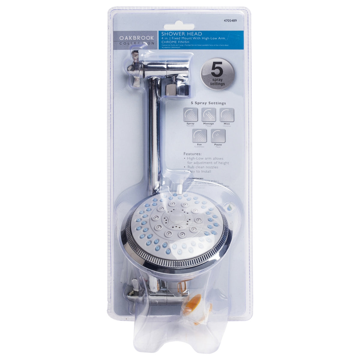 OakBrook - 520A15324CP-WS - Chrome PVC 5 settings Adjustable Showerhead 1.8 gal.
