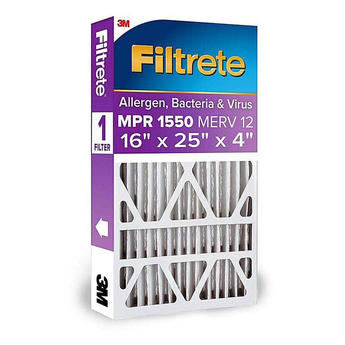 3M - NDP01-4S-4 - Filtrete 16 in. W X 25 in. H X 4 in. D Polyester 12 MERV Pleated Allergen Air Filter 1 pk