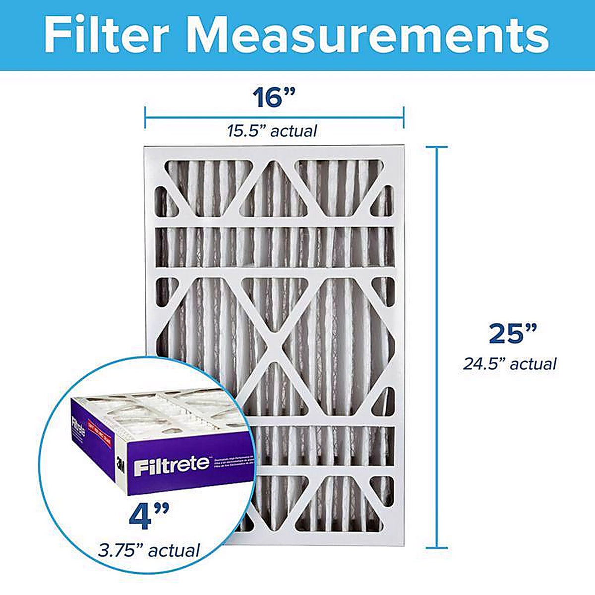 3M - NDP01-4S-4 - Filtrete 16 in. W X 25 in. H X 4 in. D Polyester 12 MERV Pleated Allergen Air Filter 1 pk
