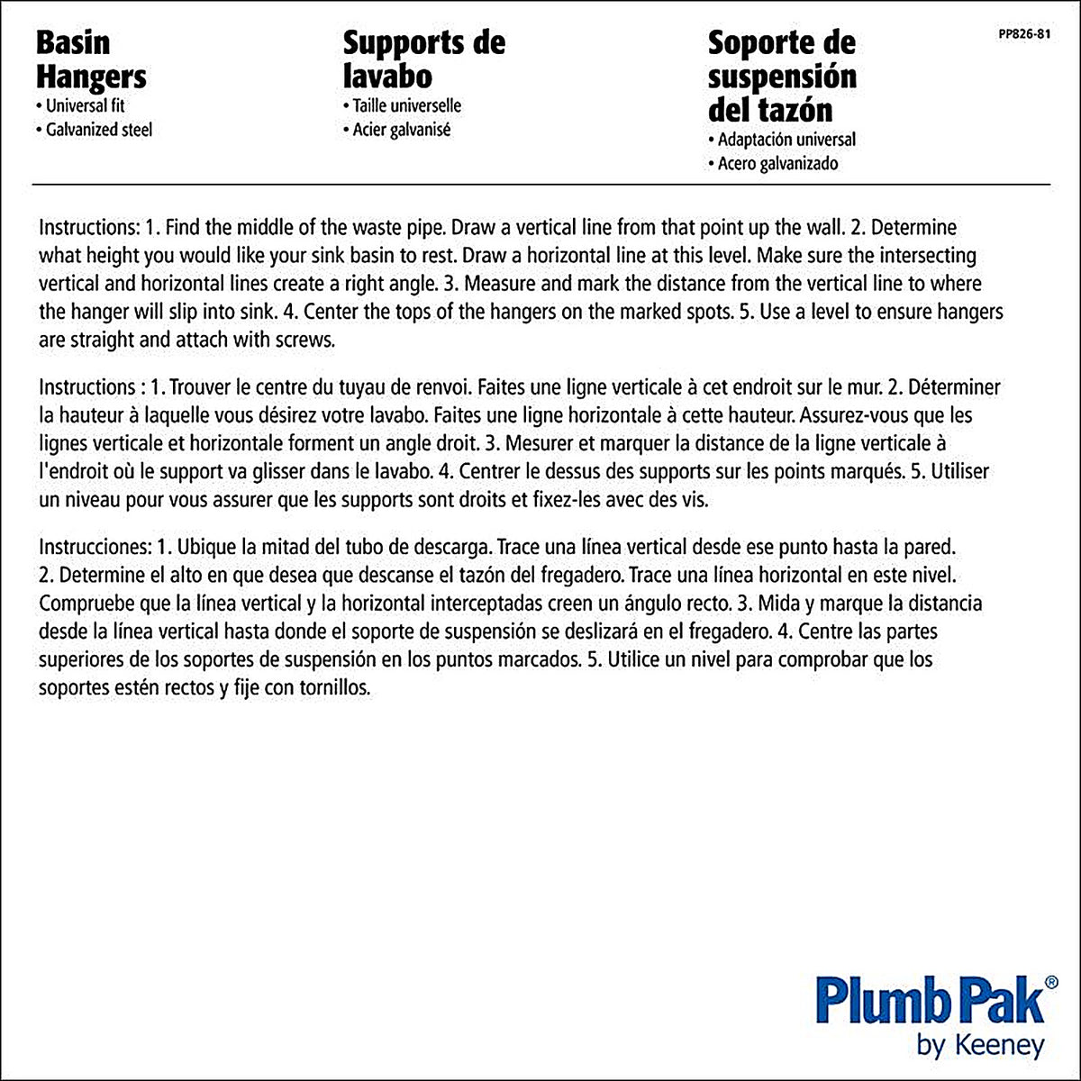 Plumb Pak - PP826-81 - Galvanized Steel Basin Hanger