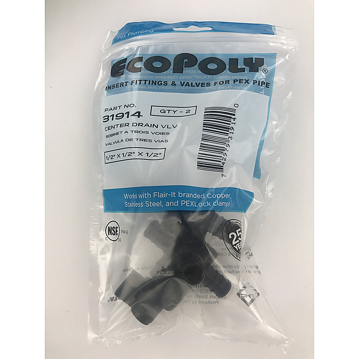 Flair-It - 31914 - Ecopoly 1/2 in. Crimp x 1/2 in. Dia. Crimp Center Drain Valve
