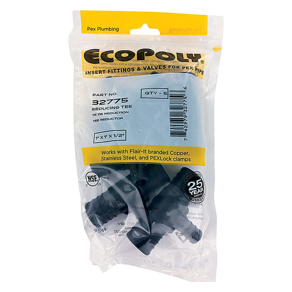 Flair-It - 32775 - Ecopoly 1 in. PEX Barb x 1 in. Dia. PEX Reducing Tee