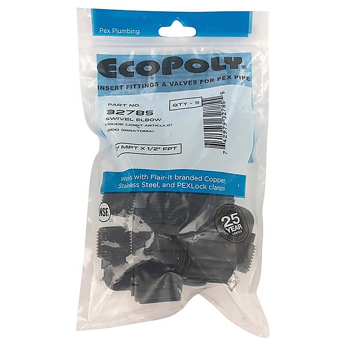 Flair-It - 32785 - Ecopoly 1/2 in. MPT x 1/2 in. Dia. FPT Swivel Elbow