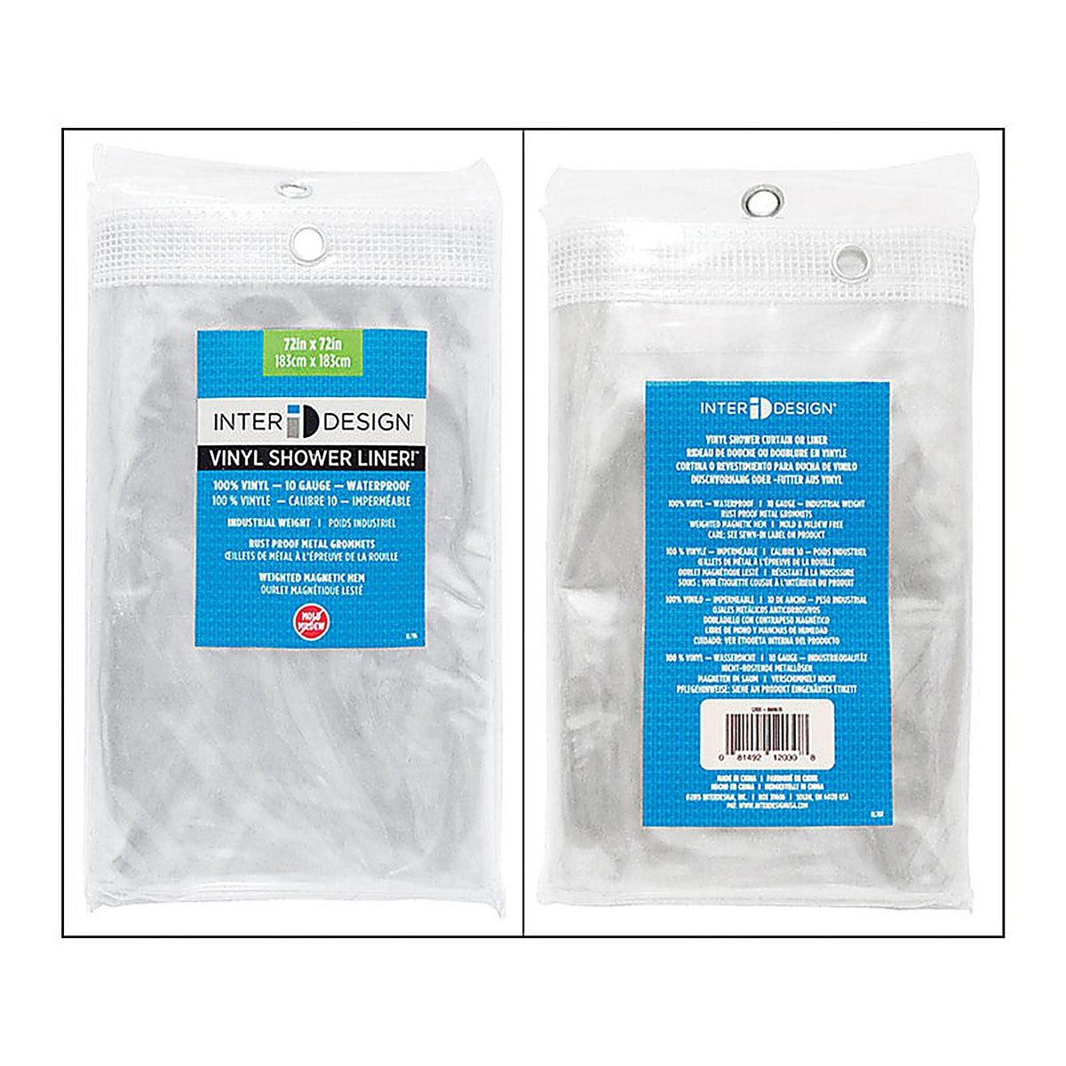 InterDesign - 12030 - 72 in. H x 72 in. W Clear Shower Curtain Liner Vinyl