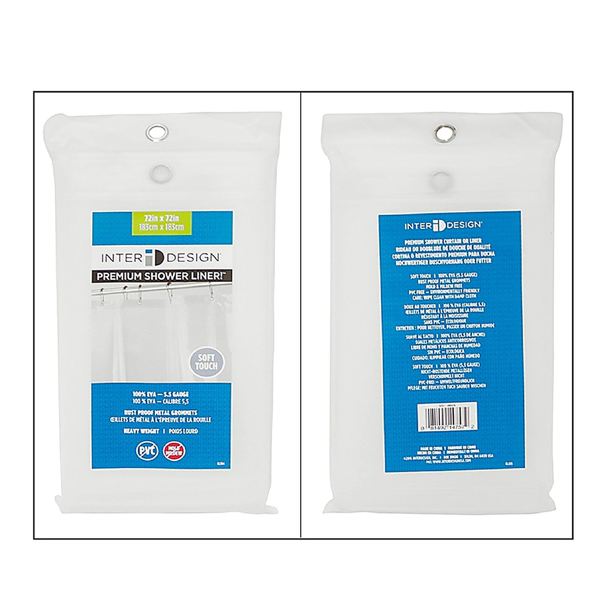 InterDesign - 14757 - 72 in. H x 72 in. W Clear Shower Curtain Liner EVA