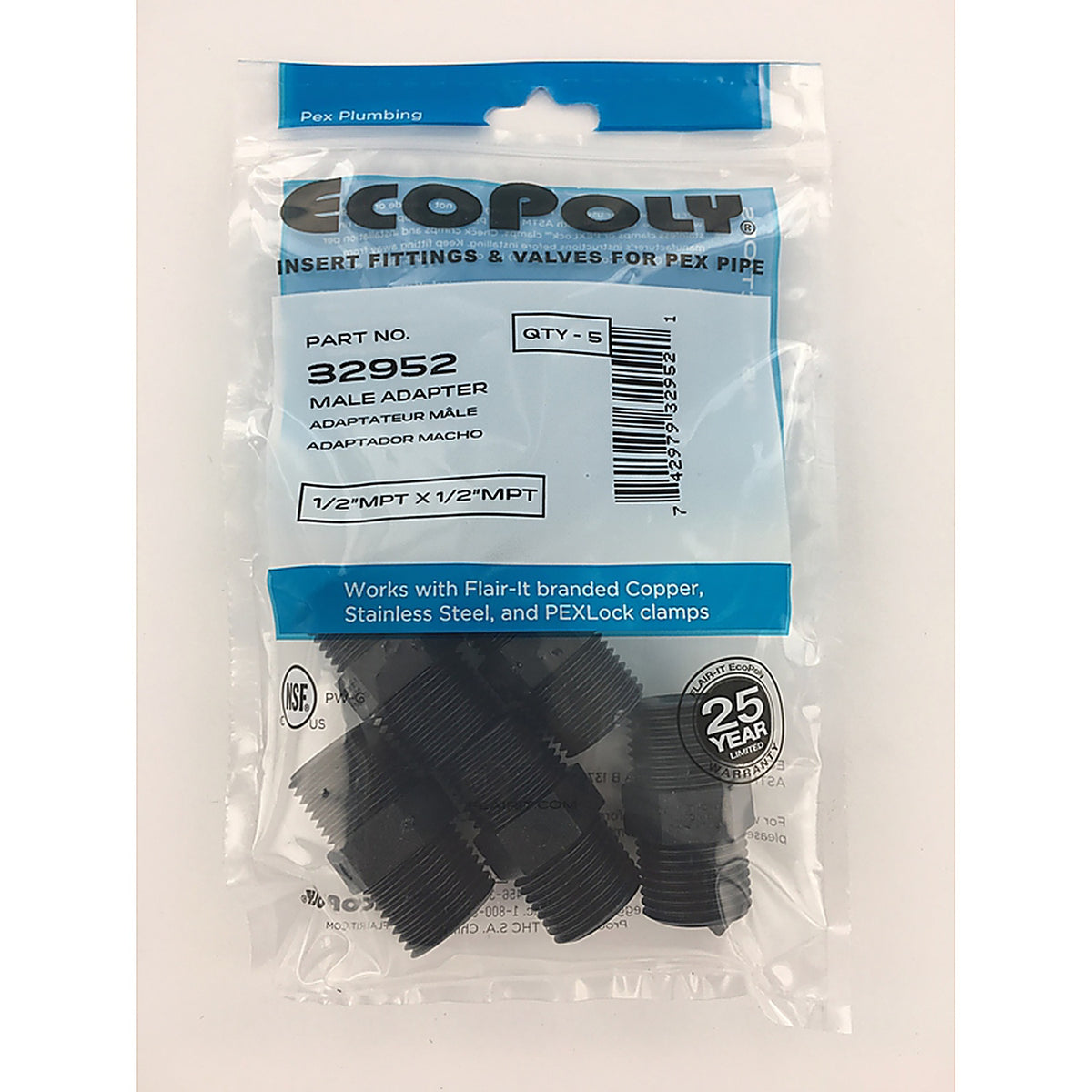 Flair-It - 32952 - Ecopoly 1/2 in. MPT x 1/2 in. Dia. MPT Male Adapter
