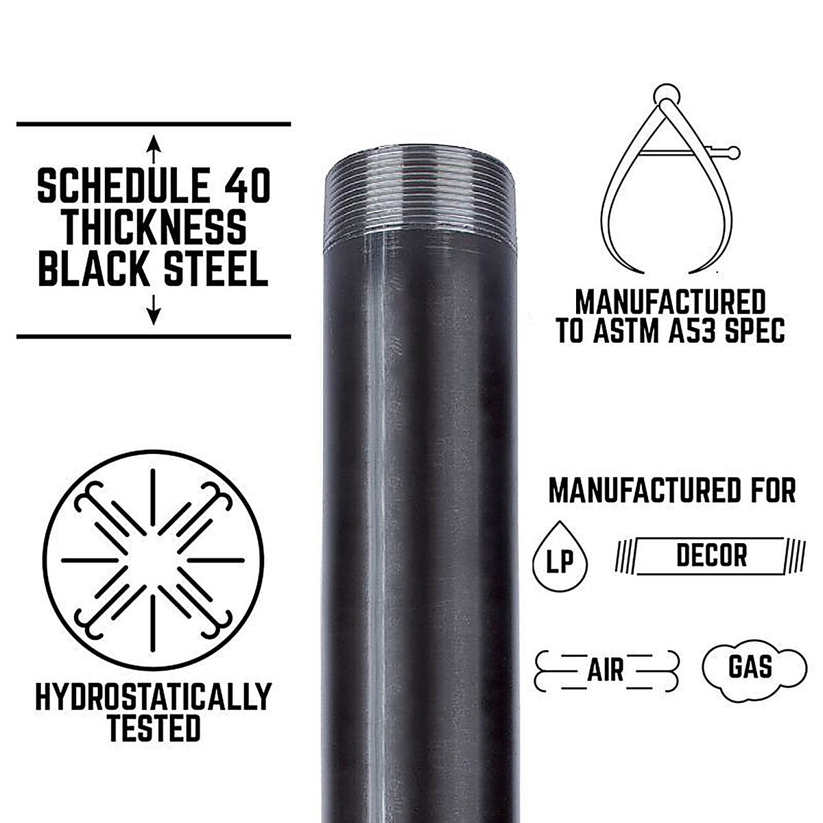 Mueller - 590-080BC - Southland 3 in. MPT x 8 in. L Black Malleable Iron Nipple