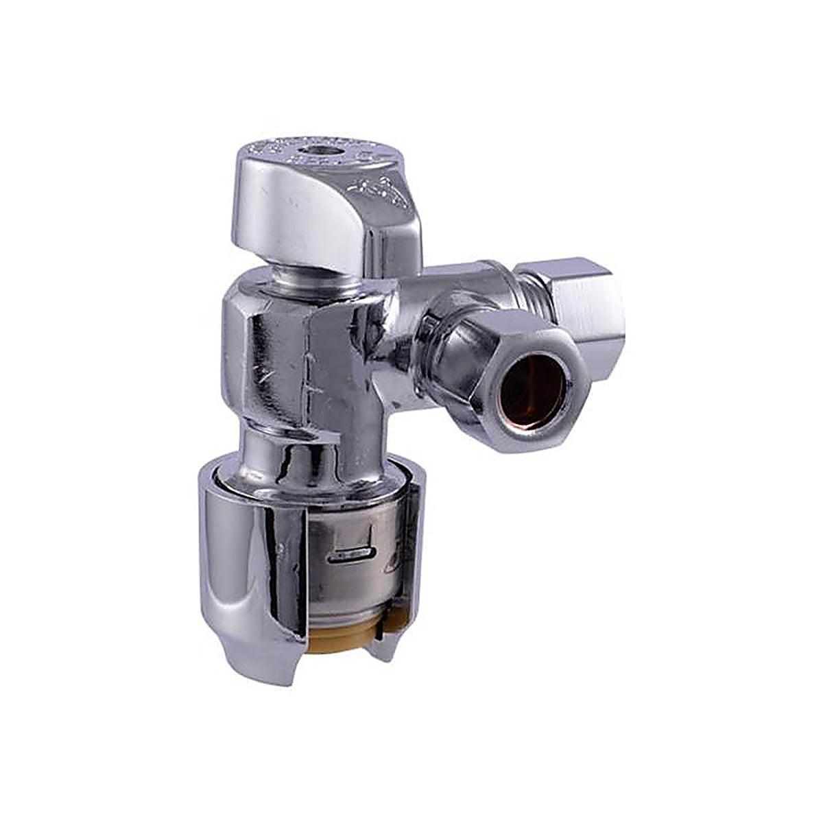 SharkBite - 25558LF - 1/2 in. PTC T X 3/8 in. S Compression Brass Dual Outlet Angle Stop
