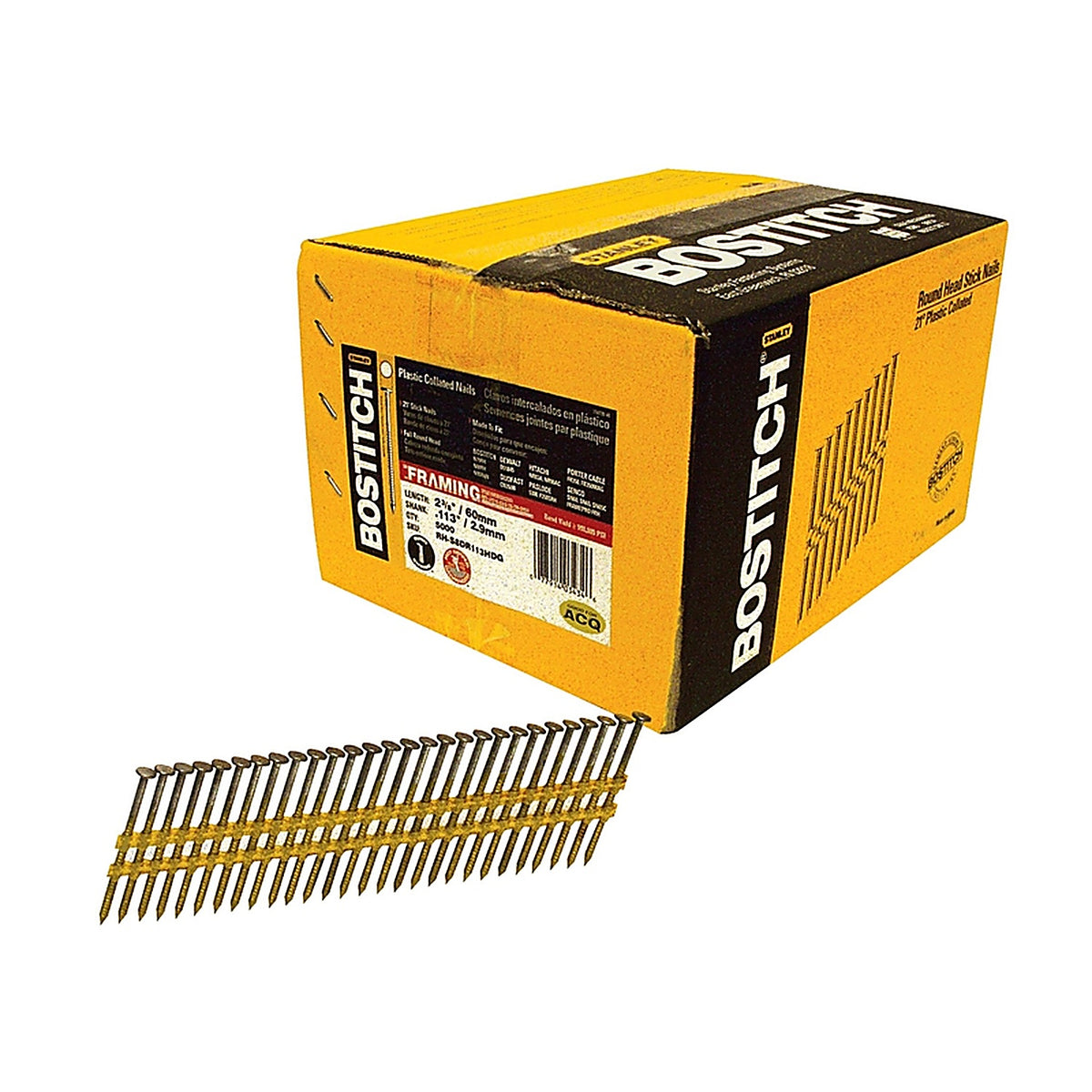 Stanley - RH-S8DR113HDG - Bostitch 2-3/8 in. 10 Ga. Plastic Strip Hot-Dip Galvanized Framing Nails 21 deg 5,000 pk