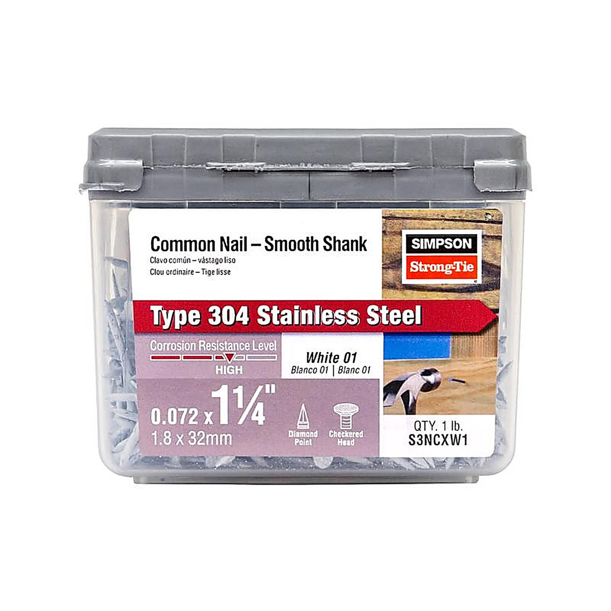 Simpson Strong-Tie - S3NCXW1 - 3D 1-1/4 in. Trim Coated Stainless Steel Nail Round Head 1 lb