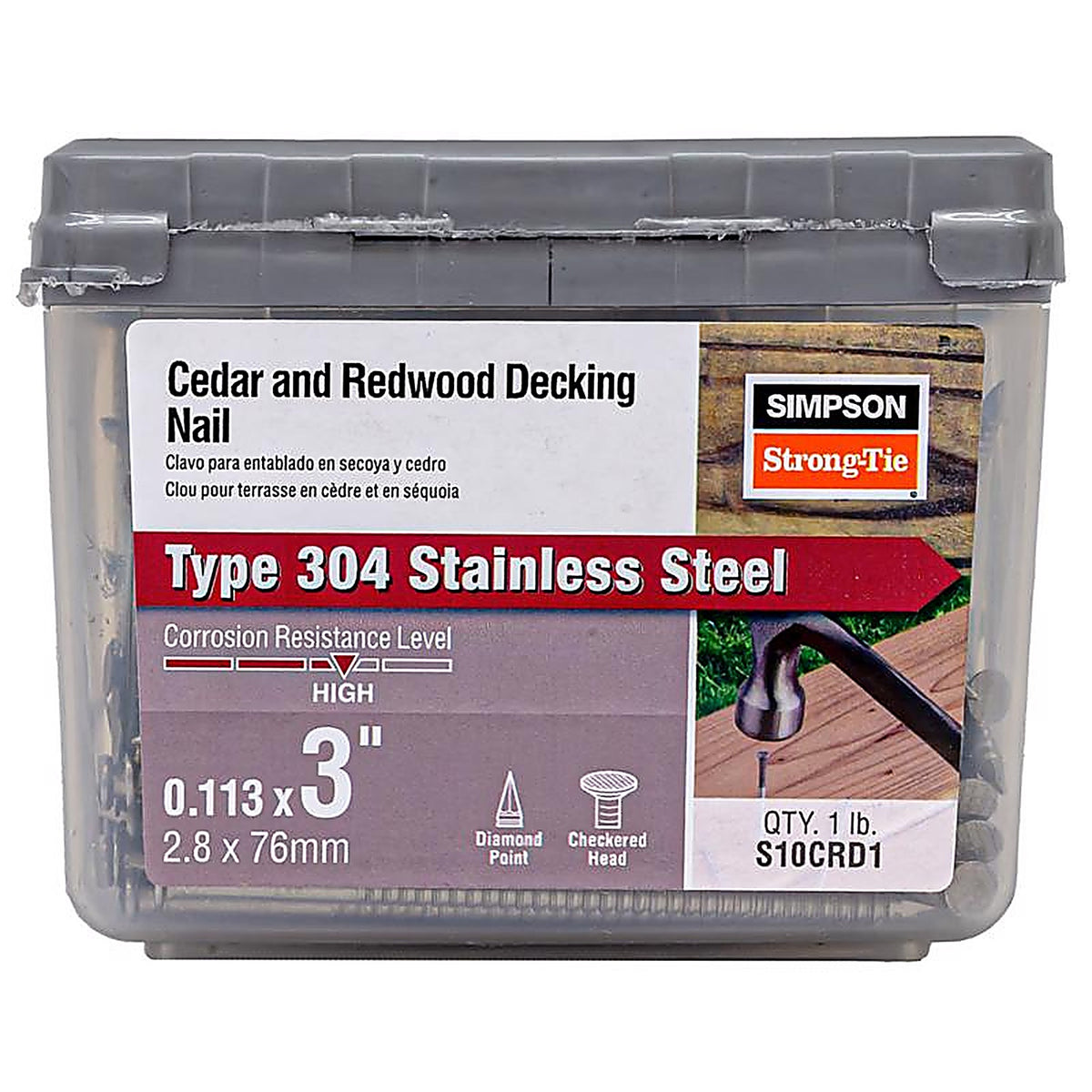 Simpson Strong-Tie - S10CRD1 - 10D 3 in. Deck Coated Stainless Steel Nail Round Head 1 lb