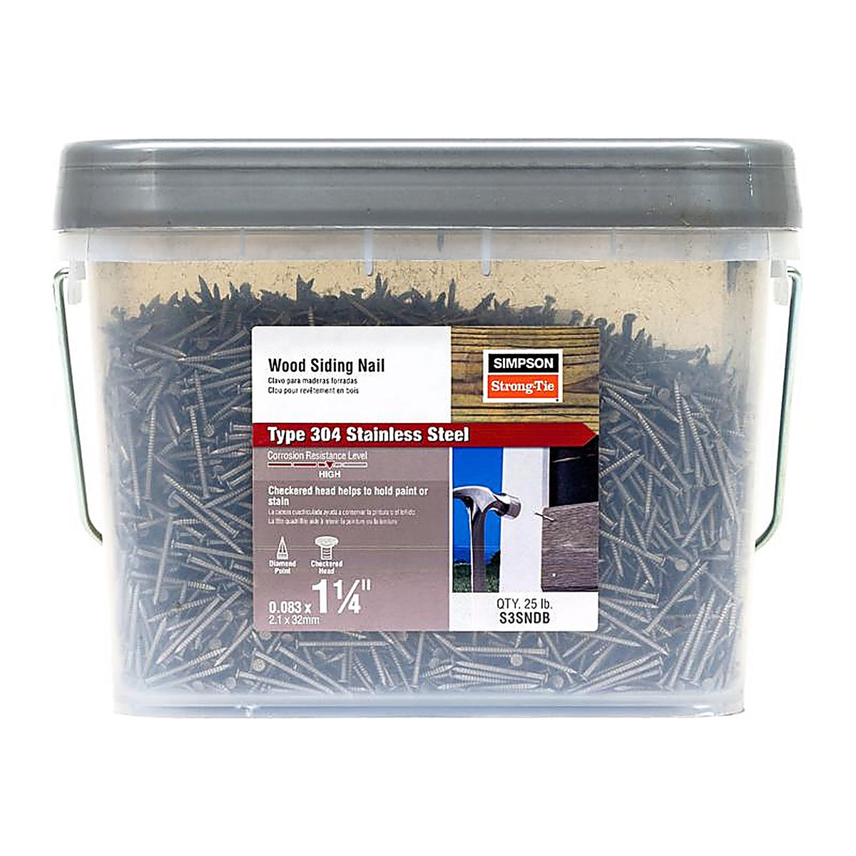 Simpson Strong-Tie - S3SNDB - 3D 1-1/4 in. Siding Coated Stainless Steel Nail Round Head 25 lb