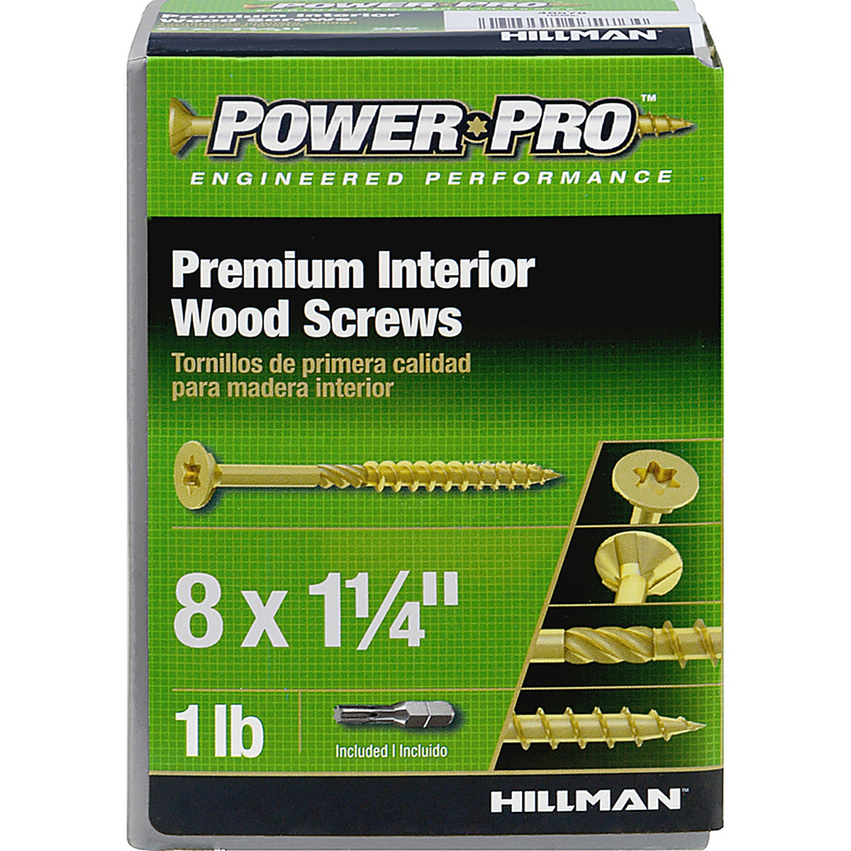 Hillman - 48578 - Power Pro No. 8 x 1-1/4 in. L Star Yellow Zinc Wood Screws 1 lb. - 242/Pack