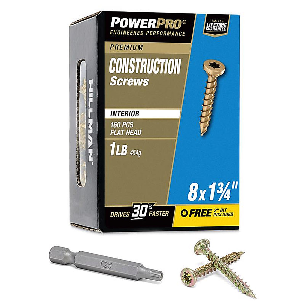 Hillman - 48580 - Power Pro No. 8 x 1-3/4 in. L Star Yellow Zinc Wood Screws 1 lb. - 175/Pack