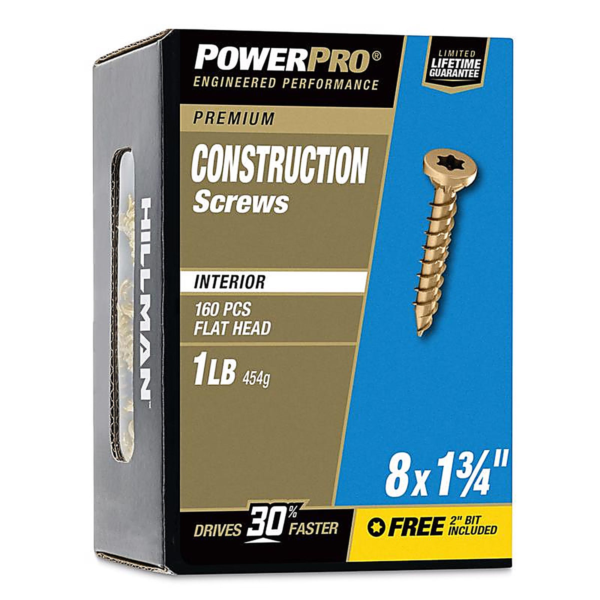 Hillman - 48580 - Power Pro No. 8 x 1-3/4 in. L Star Yellow Zinc Wood Screws 1 lb. - 175/Pack
