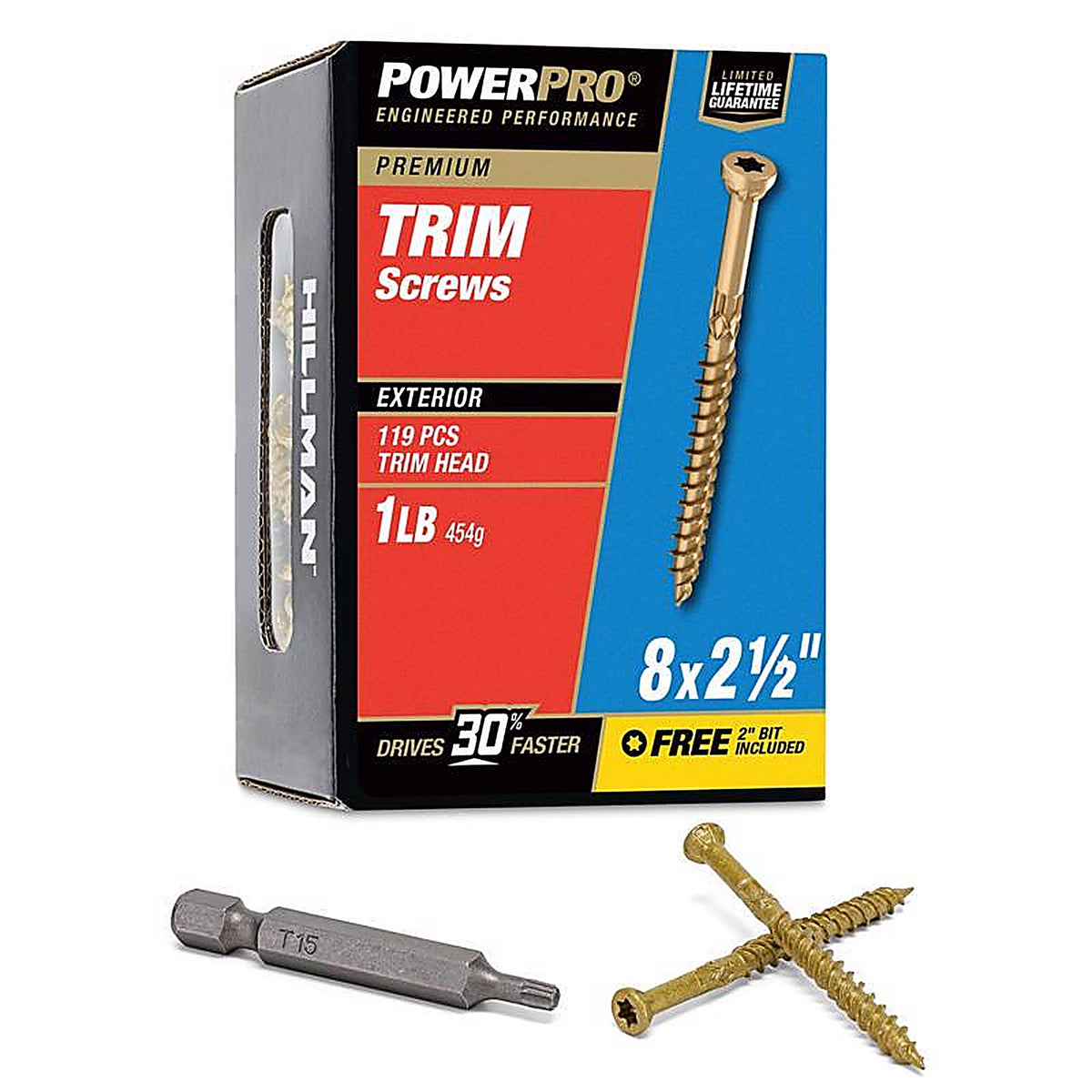 Hillman - 48632 - Power Pro No. 8 x 2-1/2 in. L Star Bronze Ceramic Trim Screws 1 lb. - 128/Pack