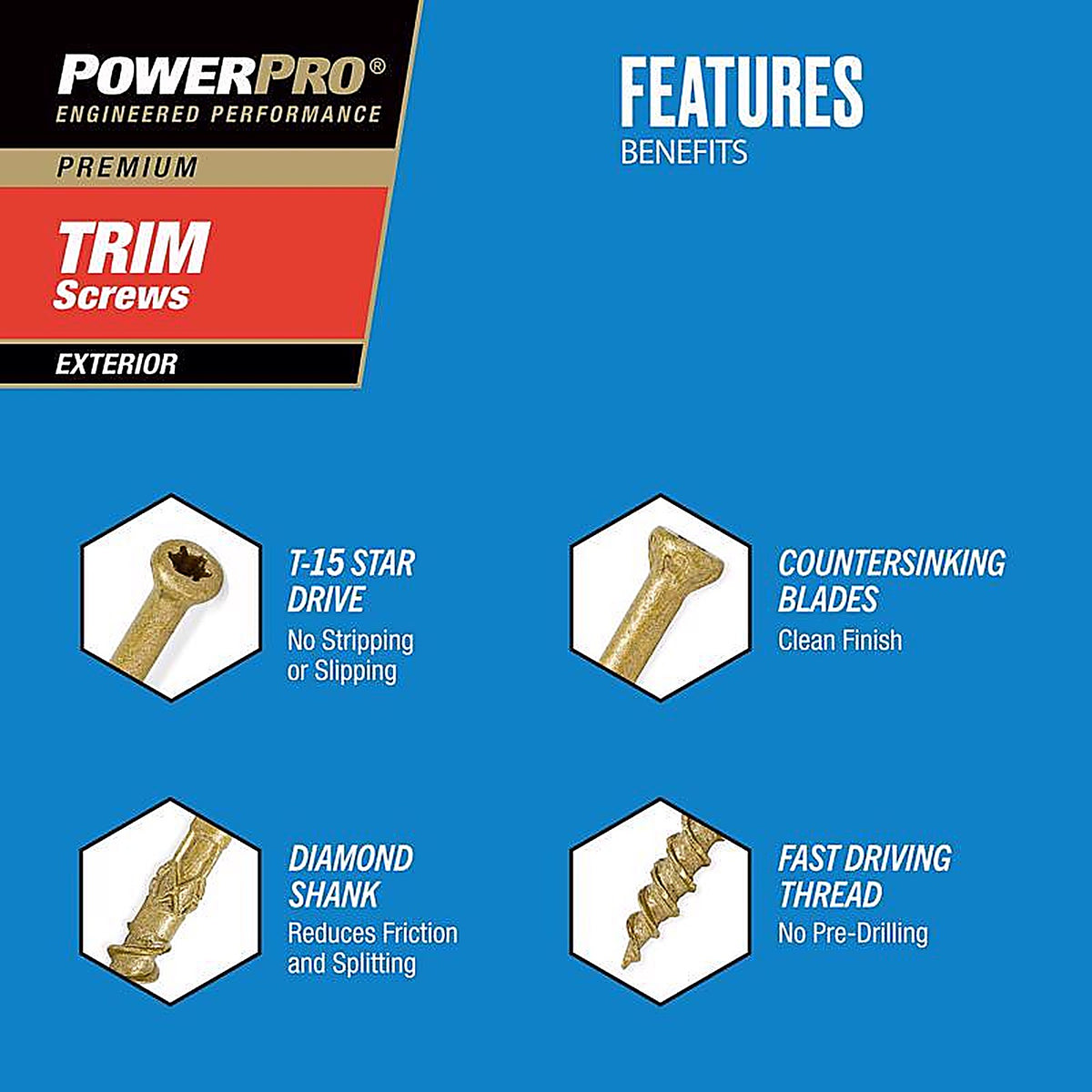 Hillman - 48632 - Power Pro No. 8 x 2-1/2 in. L Star Bronze Ceramic Trim Screws 1 lb. - 128/Pack