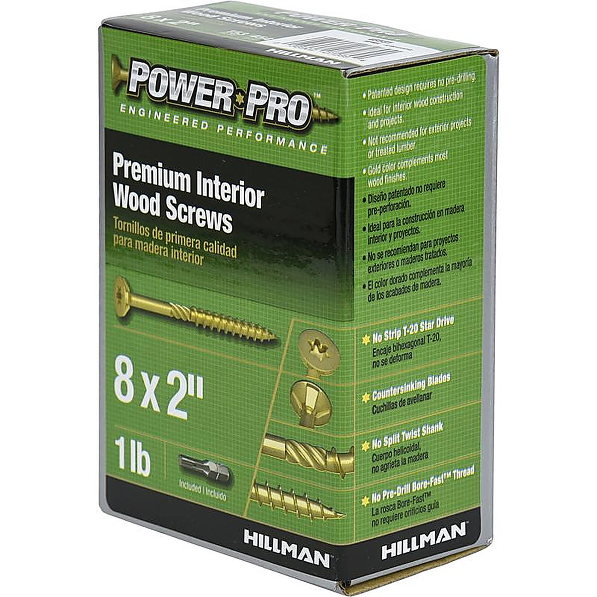 Hillman - 48581 - Power Pro No. 8 x 2 in. L Star Yellow Zinc Wood Screws 1 lb. - 165/Pack