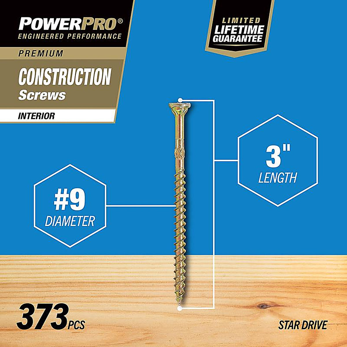 Hillman - 48592 - Power Pro No. 9 x 3 in. L Star Yellow Zinc Wood Screws 5 lb. - 450/Pack