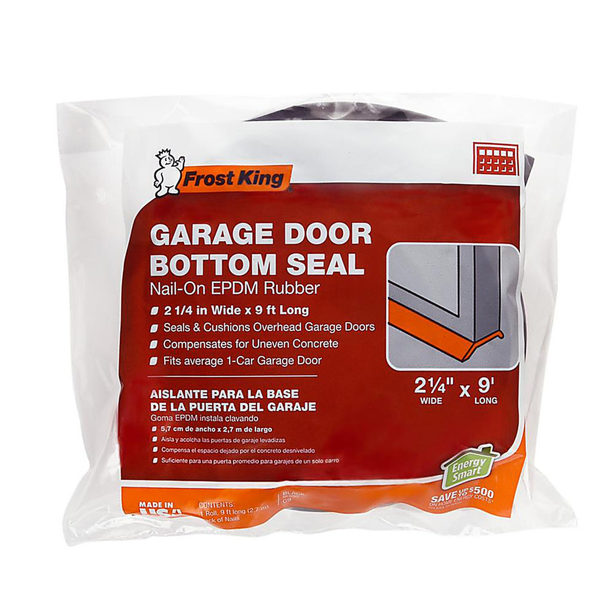 Frost King - G9H - 2-1/4 in. W X 9 ft. L Rubber Garage Door Bottom Kit