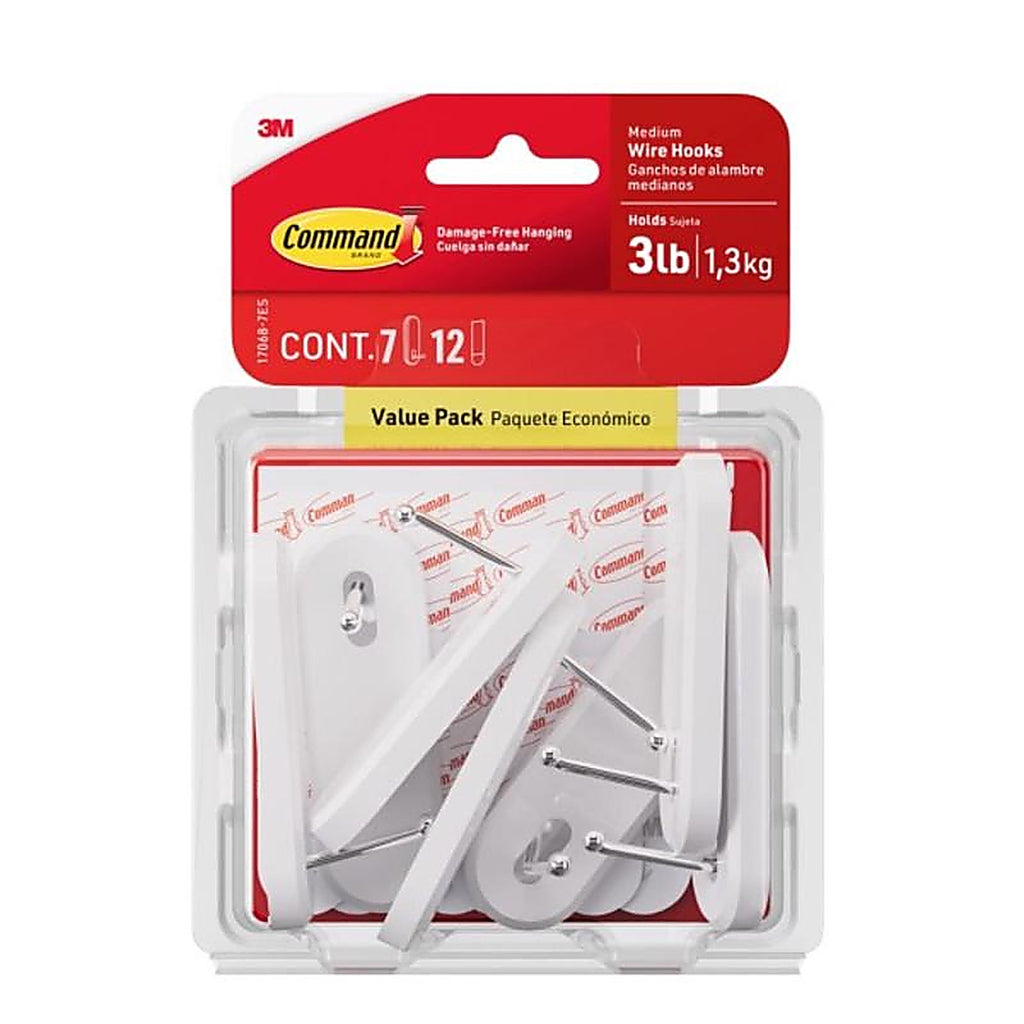 3M - 17068-7ES - Command Medium Plastic Hook 7/Pack