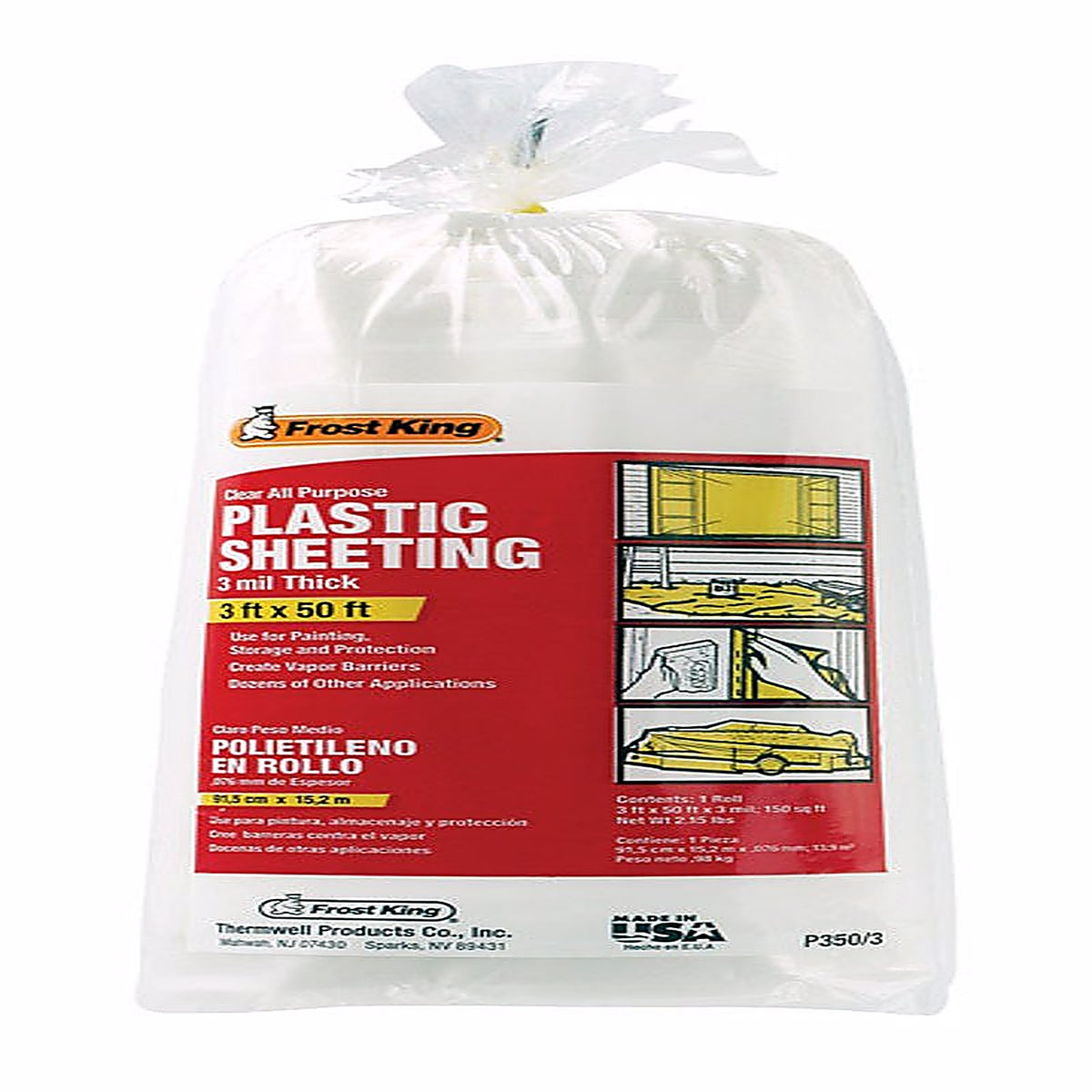 Frost King - P350/3 - Plastic Sheeting 3 mil X 3 W X 50 ft. L Plastic Clear