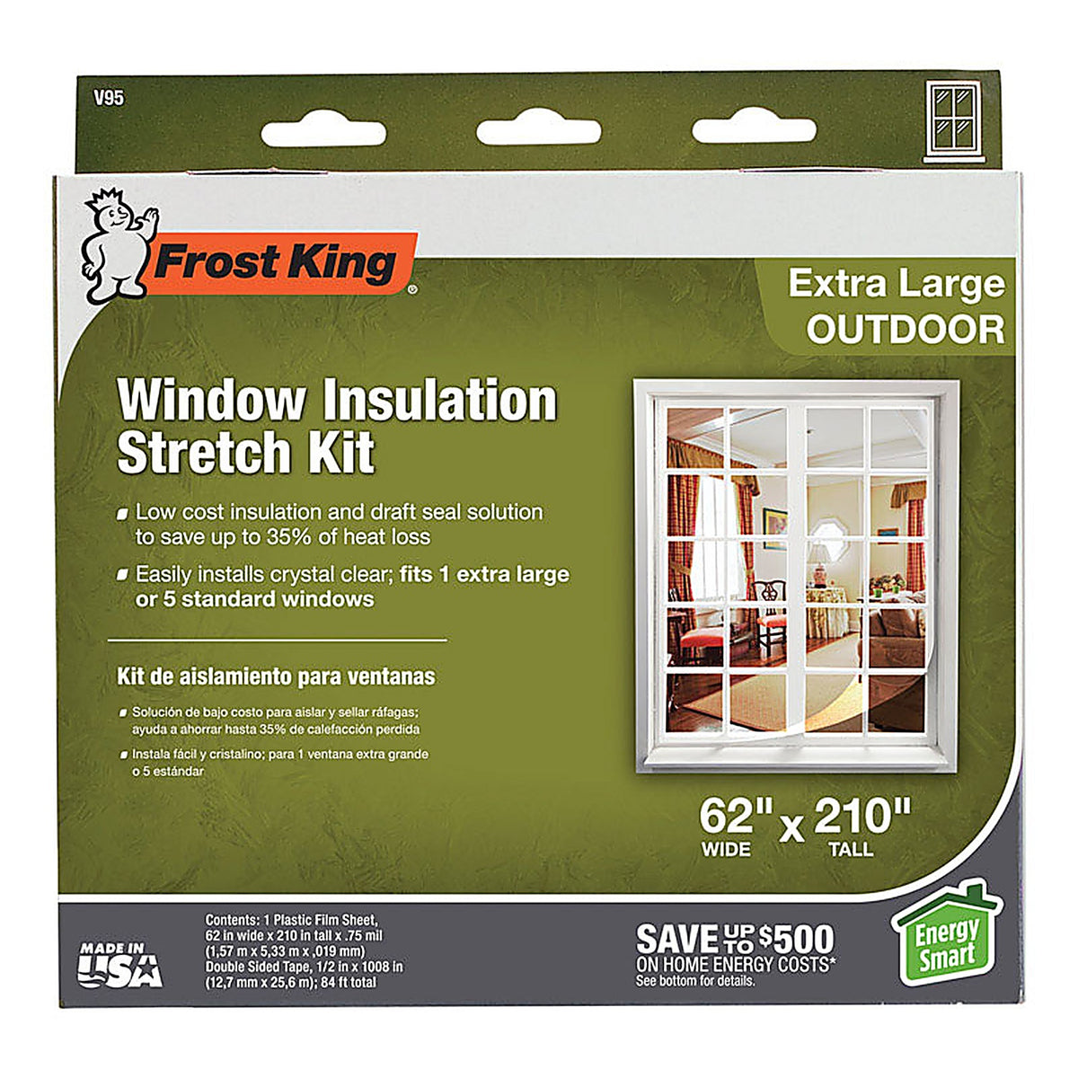 Frost King - V95H - Clear Stretch Outdoor Window Film Insulator Kit 62 in. W X 210 in. L