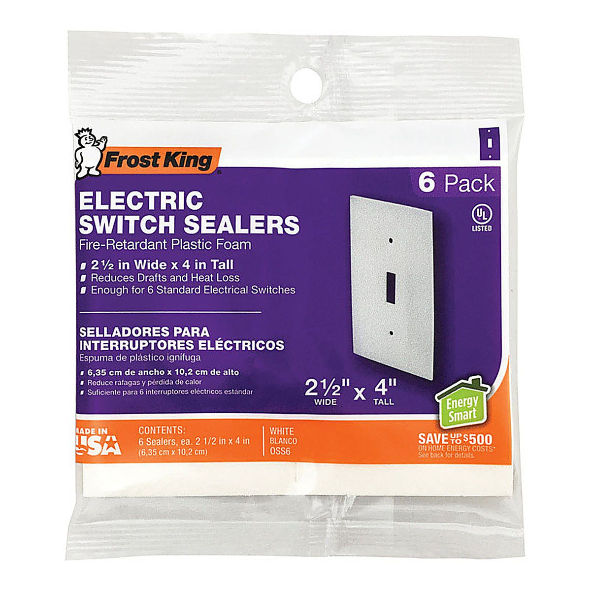 Frost King - OSS6H - White 1 gang Plastic Toggle Wall Plate Sealers 6 pk