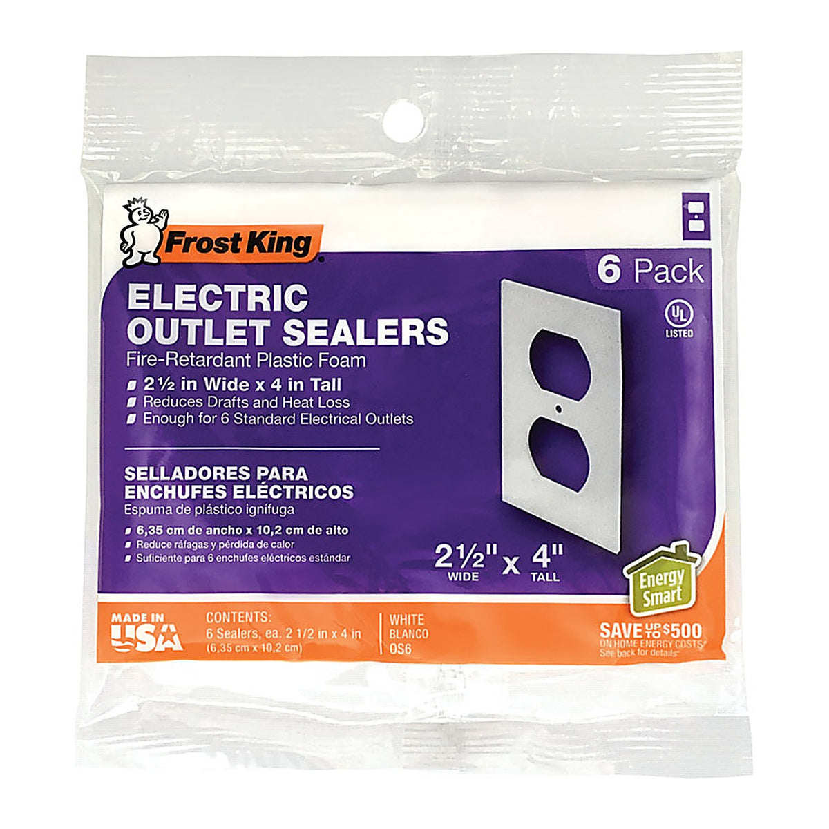 Frost King - OS6H - White 1 gang Plastic Duplex Wall Plate w/Outlet Sealers 6 pk