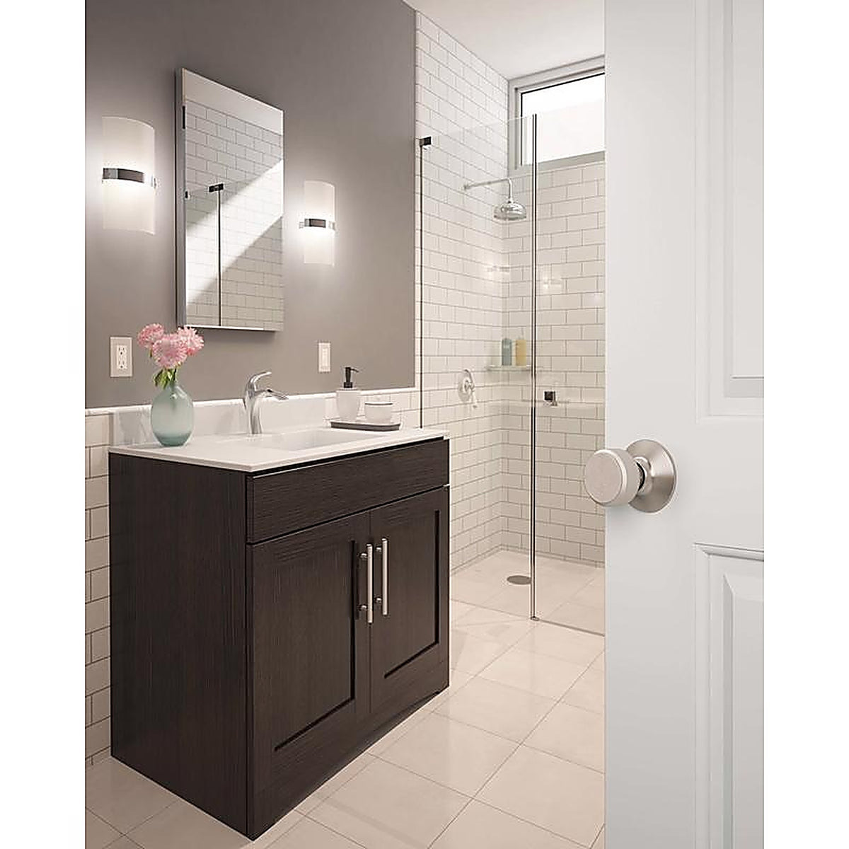 Schlage - F10VBWE619 - Bowery Satin Nickel Privacy Knob Right or Left Handed