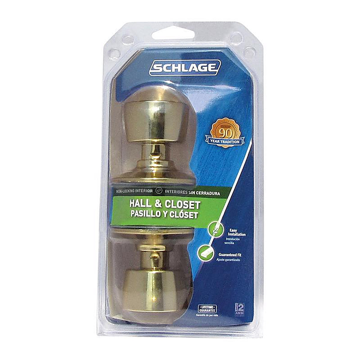 Schlage - F10VBEL605 - Bell Bright Brass Passage Lockset ANSI Grade 2 1-3/4 in.