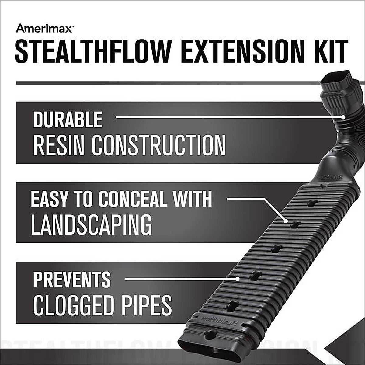 Amerimax - 4601 - StealthFlow 4.75 in. H X 7.25 in. W X 43 in. L Black Vinyl K Downspout Extension