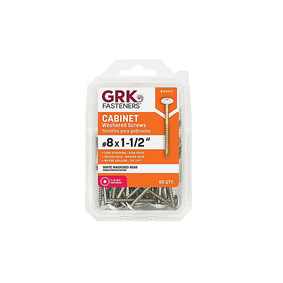 GRK Fasteners - 120670 - No. 8 x 1-1/2 in. L Star Coated Cabinet Screws - 80/Pack