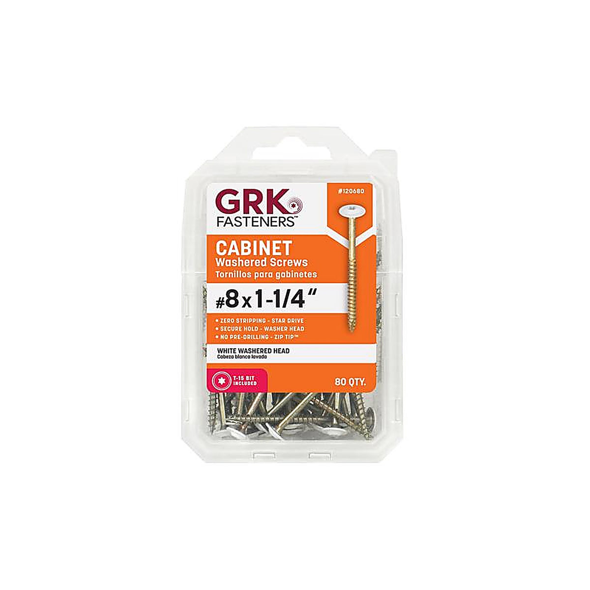 GRK Fasteners - 120680 - No. 8 x 1-1/4 in. L Star Coated Cabinet Screws - 80/Pack