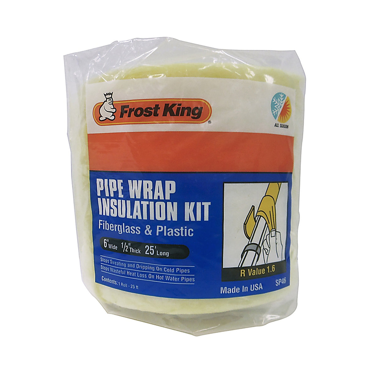 Frost King - SP46 - 6 in. W x 25 ft. L 1.6 Unfaced Fiberglass Pipe Insulation Wrap Roll 12.5 sq. ft.