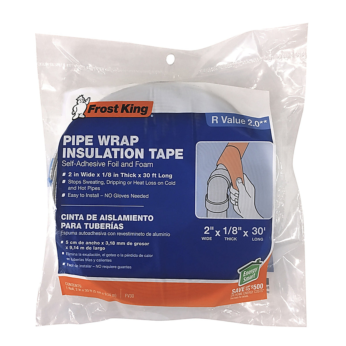 Frost King - FV30 - 2 in. W x 30 ft. L 2.0 Reflective Fiberglass Pipe Insulation Wrap Roll 5 sq. ft.