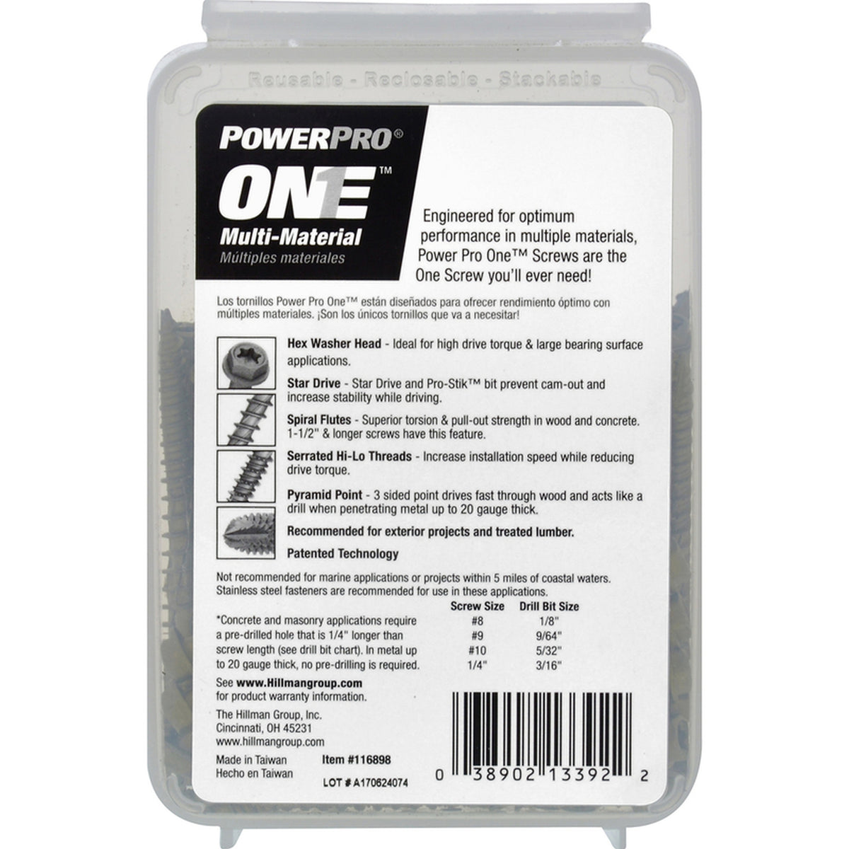 Hillman - 116898 - Power Pro No. 10 x 2-3/4 in. L Star Hex Washer Head Multi-Material Screw 1 lb. 65/Pack