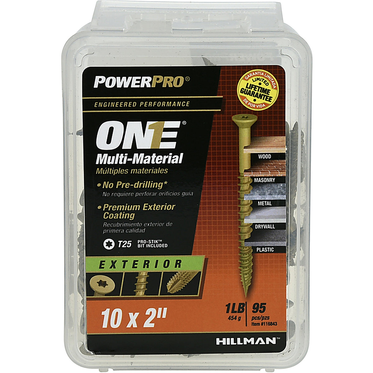 Hillman - 116843 - Power Pro One No. 10 x 2 in. L Star Flat Head Multi-Material Screw 1 lb. 95/Pack