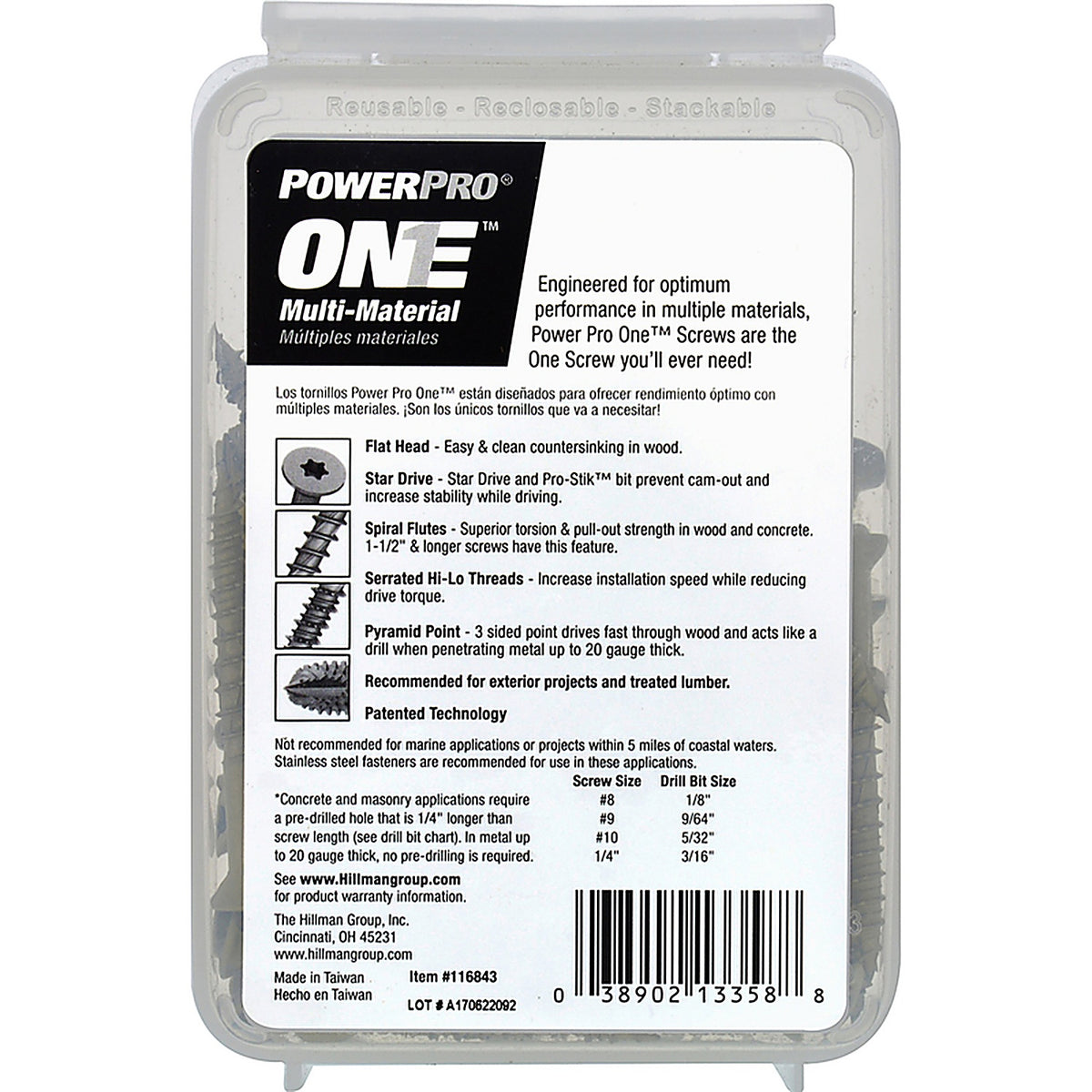 Hillman - 116843 - Power Pro One No. 10 x 2 in. L Star Flat Head Multi-Material Screw 1 lb. 95/Pack