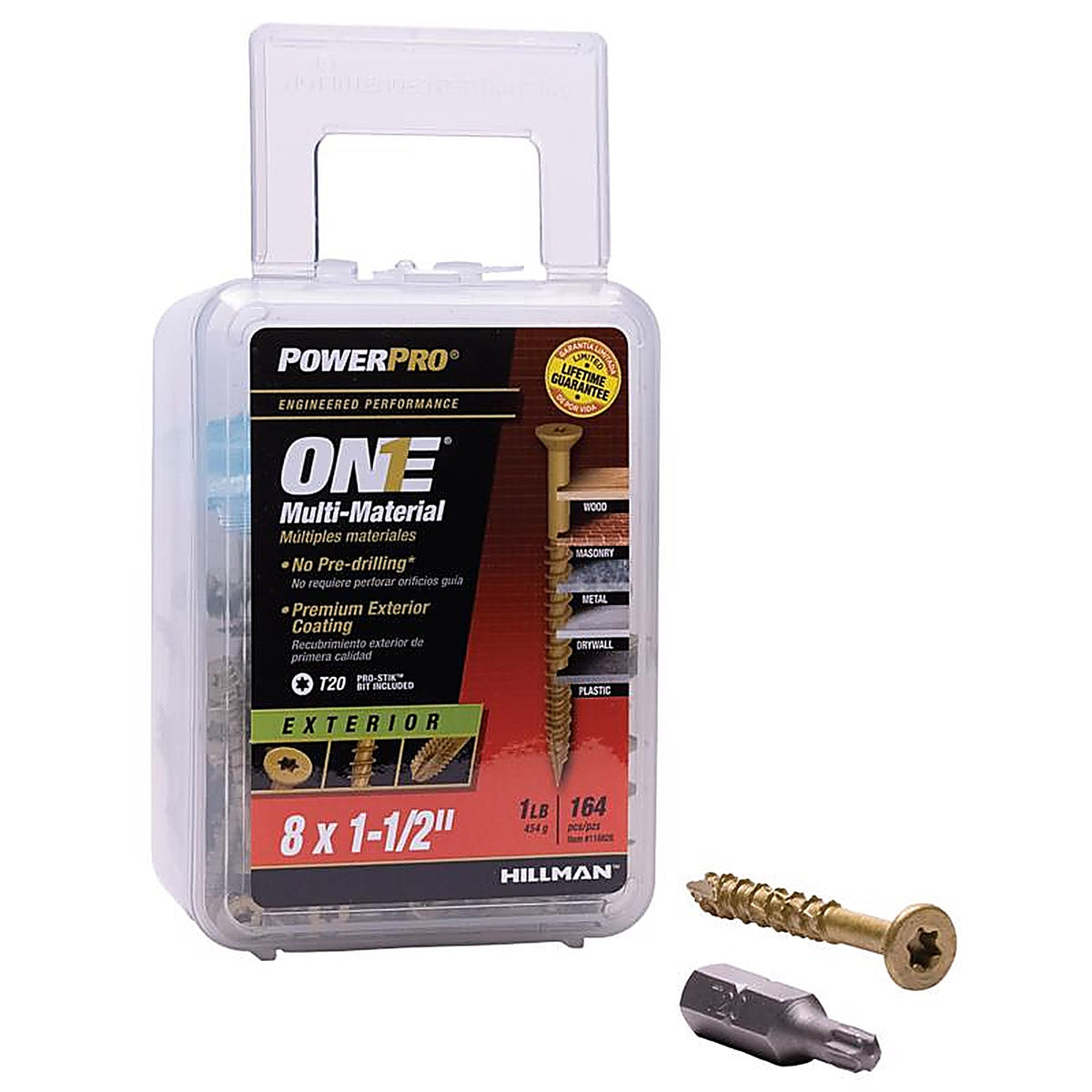 Hillman - 116826 - Power Pro One No. 8 x 1-1/2 in. L Star Flat Head Multi-Material Screw 1 lb. 159/Pack