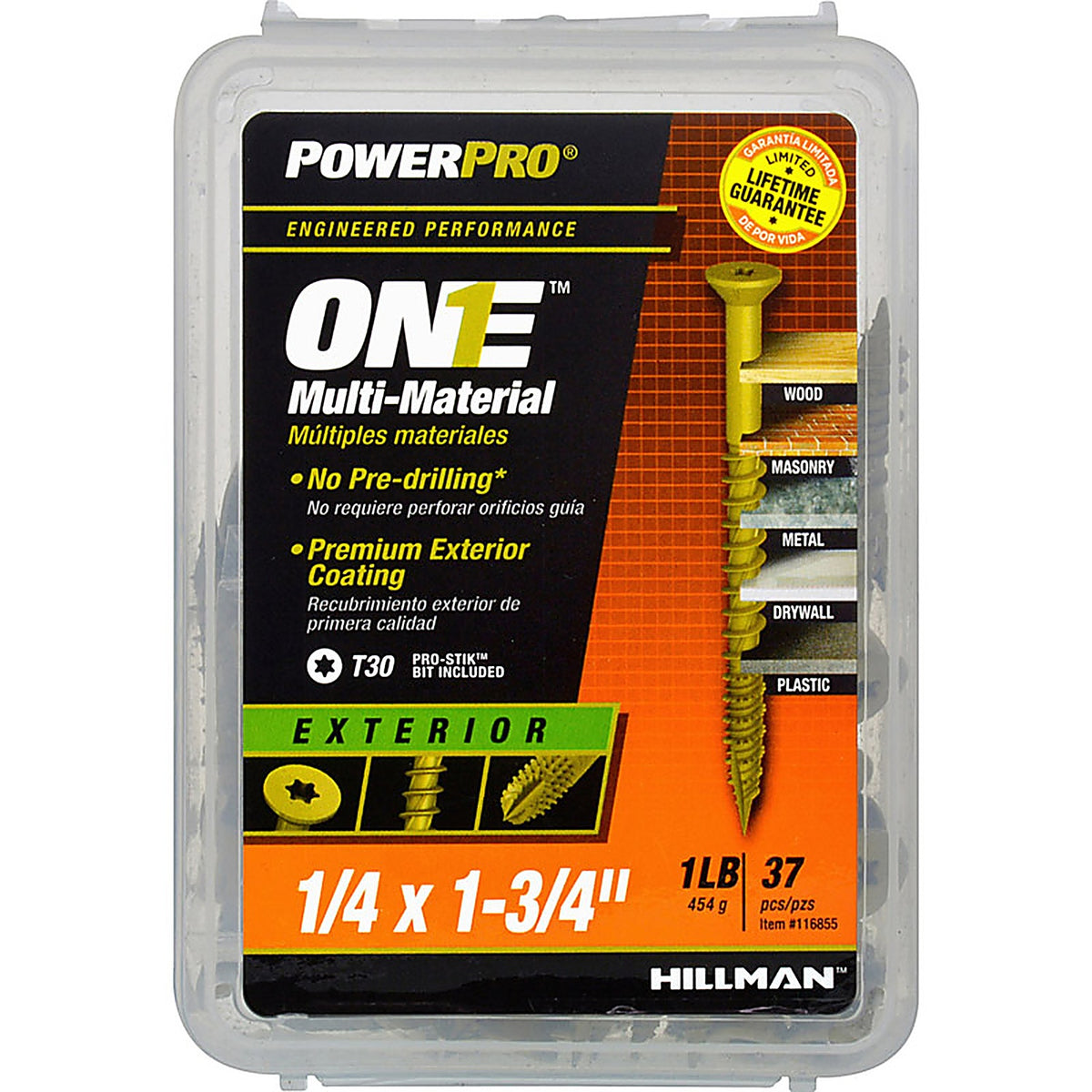 Hillman - 116855 - Power Pro One 1/4 in. x 1-3/4 in. L Star Flat Head Multi-Material Screw 1 lb. - 37/Pack