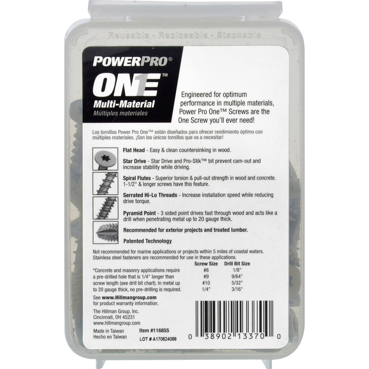Hillman - 116855 - Power Pro One 1/4 in. x 1-3/4 in. L Star Flat Head Multi-Material Screw 1 lb. - 37/Pack