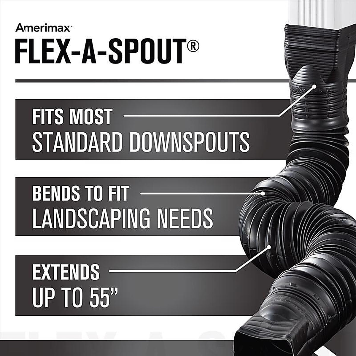 Amerimax - 85015 - Flex-A-Spout 4 in. H X 4 in. W X 25.5 in. L Black Vinyl K Downspout Extension
